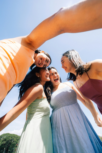 Friends under blue sky